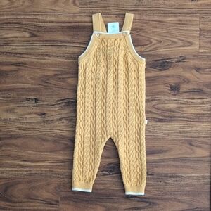 Cable Knit Baby Overalls - Mustard
